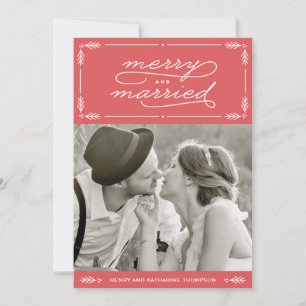 Red Merry and Married Newlywed Holiday Photo Card