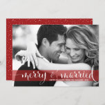 Red Merry and Married Newlyweds Photo Christmas Holiday Card<br><div class="desc">Customisable holiday photo card to give your family and friends. it features a red transparent banner and calligraphy script. This photo card is perfect for newlyweds and couples who are having their first Christmas together.</div>