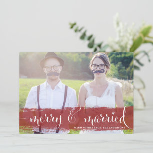 Red Merry and Married Snowflakes Christmas Photo Holiday Card