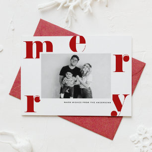 Red MERRY Bold Typography Modern Photo Christmas Holiday Card