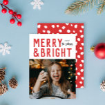 Red Merry & Bright Bold Typography Christmas Photo Holiday Card<br><div class="desc">Send on trend this year with this fresh new holiday photo card featuring modern typography with your photo below. The back features a pattern and a spot for an additional photo and sentiment. This card is completely customisable including fonts and colours.</div>