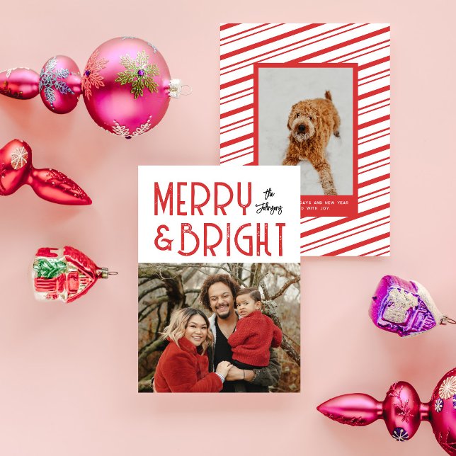 Red Merry & Bright Retro Typography Photo Holiday Card (Creator Uploaded)