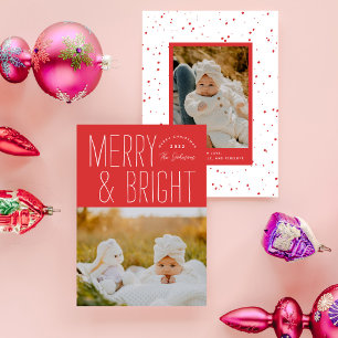 Red Merry & Bright Typographic Christmas Photo Holiday Card