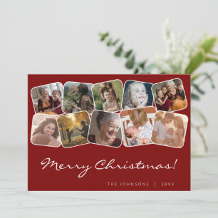 Red Merry Christmas 10 Photo Collage Holiday Card