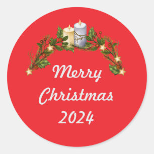 Red Merry Christmas 2024 Classic Round Sticker