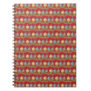 RED Merry Christmas ball ornaments pattern Spiral Notebook