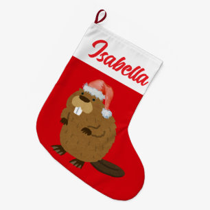 Red Merry Christmas Beaver Santa hat Xmas Large Christmas Stocking