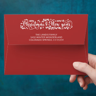 Red Merry Christmas Berry Greenery Lining Envelope