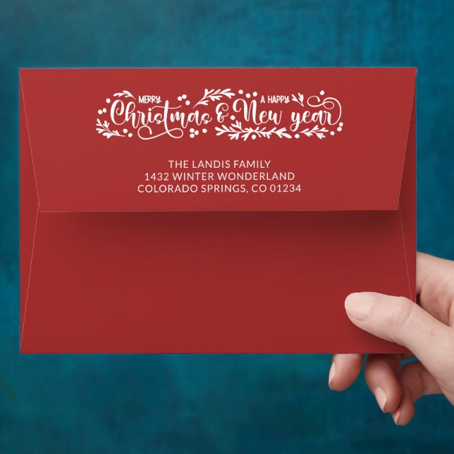 Red Merry Christmas Berry Greenery Lining Envelope (Hand)