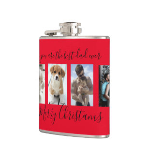 Red Merry Christmas Best Dad Ever Photo Collage  Hip Flask