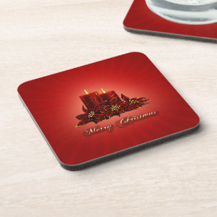 Red Merry Christmas Candle Coaster
