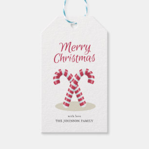 Red Merry Christmas Candy Canes Holiday Gift Tag