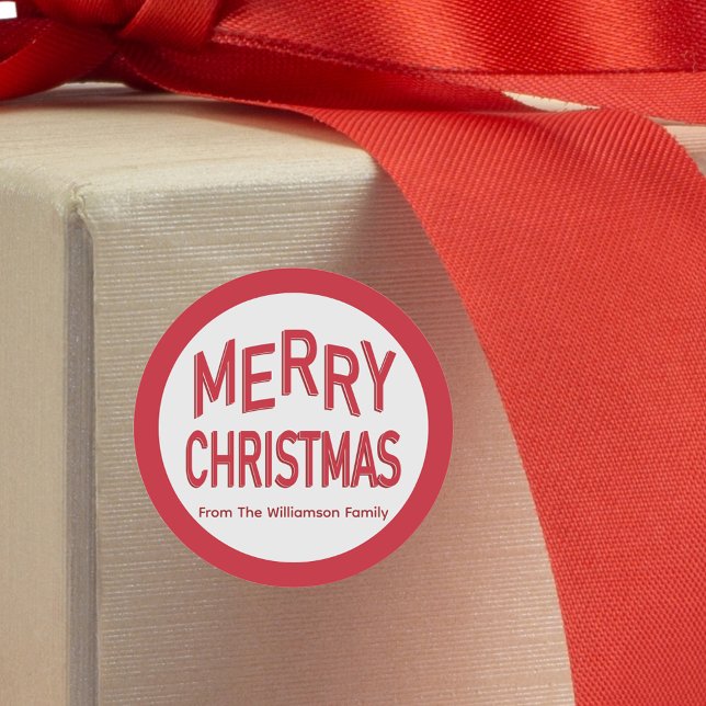 Red Merry Christmas  Classic Round Sticker (Merry Christmas Stickers for Packages, Gifts, Envelopes and more.)