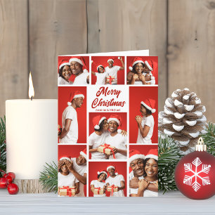 Red Merry Christmas Couple Photo Collage 2025 Holiday Card