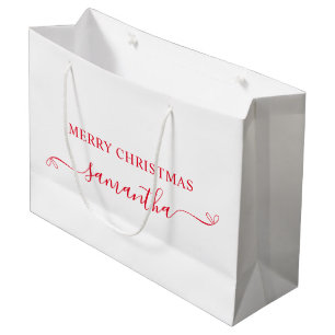 Red Merry Christmas Cute Bow Signature Name Large Gift Bag
