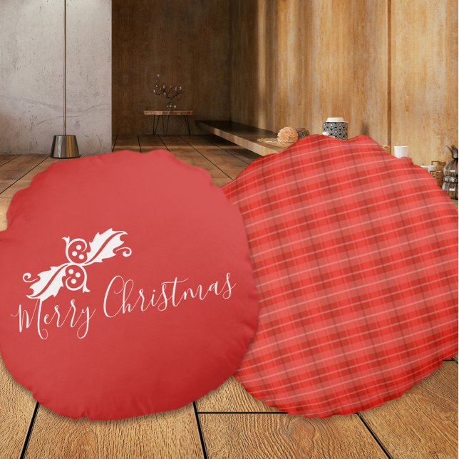 Red Merry Christmas Design Round Cushion (Red Merry Christmas Design Round Pillows (front and back))