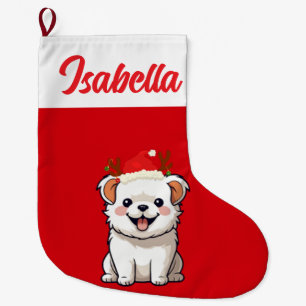 Red Merry Christmas Dog puppy pet Santa hat Xmas Large Christmas Stocking