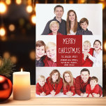 Red Merry Christmas Family Photo Collage Modern Holiday Card<br><div class="desc">This cute,  modern Merry Christmas card features a classy layout of 5 couple photos on a beautiful red background with white typography. This beautiful family photo holiday card features your own photograph collage surrounding your message and family name.</div>