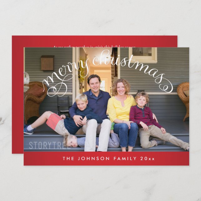 Red Merry Christmas Family Photo Holiday Card (Front/Back)