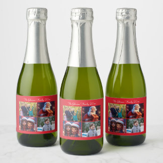Red Merry Christmas Family Photo Sparkling Wine Label