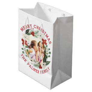 Red Merry Christmas, flowers berries holiday photo Medium Gift Bag