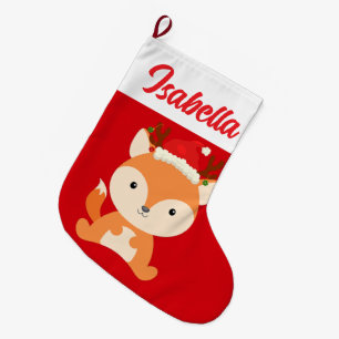 Red Merry Christmas fox pet Santa hat Xmas Large Christmas Stocking