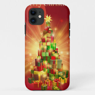 Red Merry Christmas Gift Tree Design iPhone 11 Case