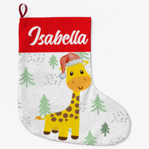 Red Merry Christmas Giraffe Santa Holiday kids Large Christmas Stocking