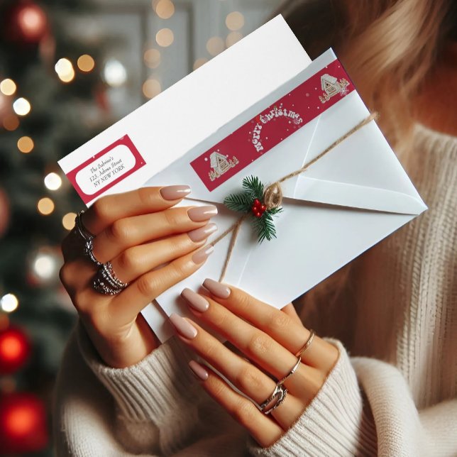 Red Merry Christmas Graffiti Return Address Wrap Around Label (Creator Uploaded)