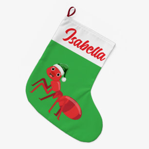 Red Merry Christmas Green ant Santa hat Xmas Large Christmas Stocking