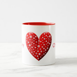 Red Merry Christmas Heart Two-Tone Coffee Mug