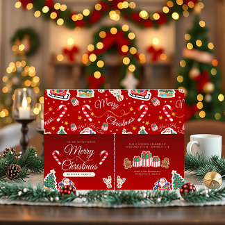 Red Merry Christmas HO!HO!HO! Landscape  Invitation