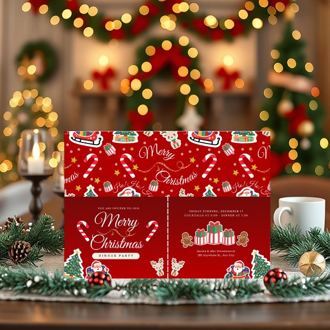 Red Merry Christmas HO!HO!HO! Landscape  Invitation (Creator Uploaded)