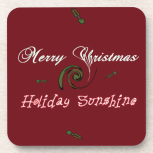 Red Merry Christmas Holiday Sunshine Wishes.png Coaster