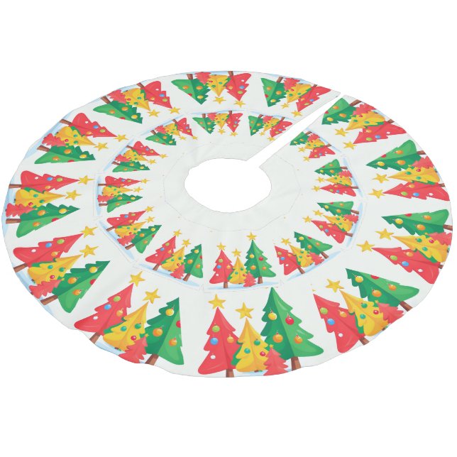 Red Merry Christmas Holly Xmas tree seamless gifts Brushed Polyester Tree Skirt (Angled)