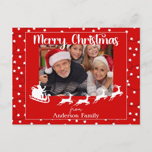 Red Merry Christmas Lights Family Photo Postcard (Front)