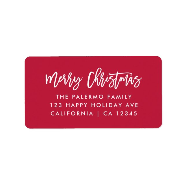 Red Merry Christmas Modern Typography Label (Front)