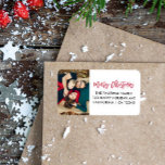 Red Merry Christmas Modern Typography photo return Label<br><div class="desc">Add a personal and unique touch to your holiday and Christmas correspondence with our modern stylish "Merry Christmas" return address label in deep red signature typography ad a vertical portrait photo</div>