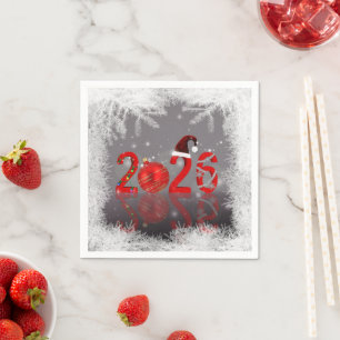 Red Merry Christmas New Year 2026 Festive Napkin