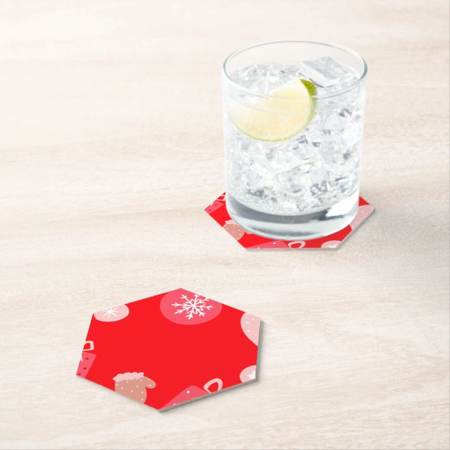 Red Merry Christmas Ornaments Snowflakes Gloves Paper Coaster (Insitu)