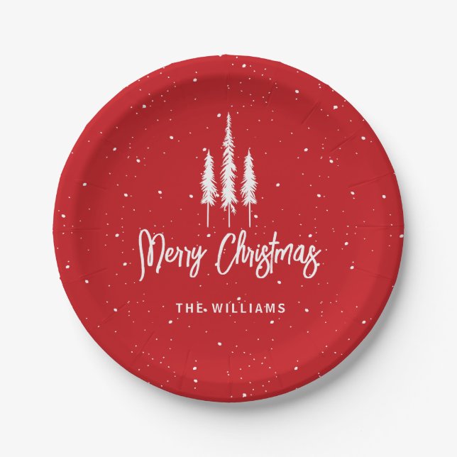 Red Merry Christmas  Paper Plate (Front)