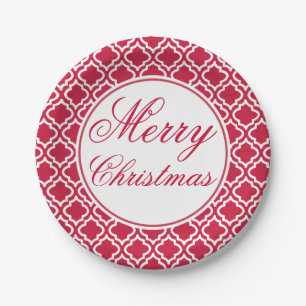 Red Merry Christmas Party Paper Plates
