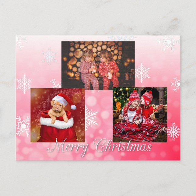 Red Merry Christmas Personalised Photo Postcard (Front)