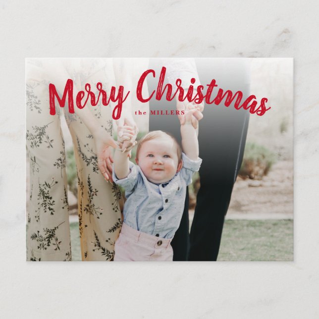 Red Merry Christmas Photo Card, horizontal Postcard (Front)