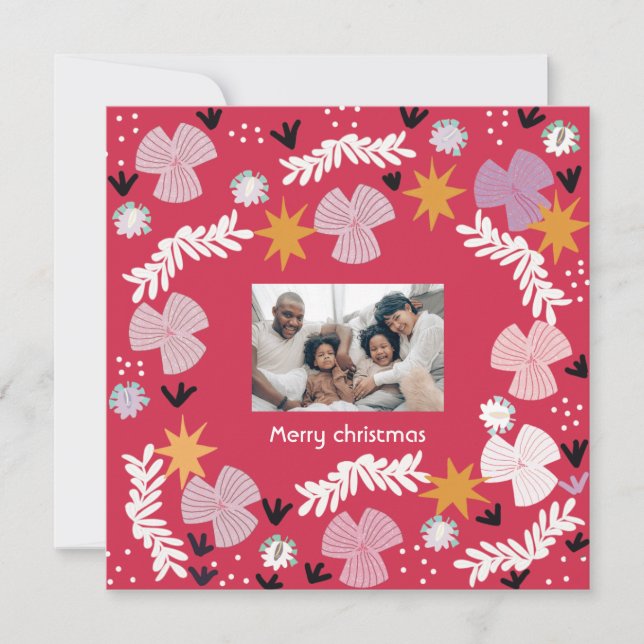 red merry christmas photo collage personalised  invitation (Front)