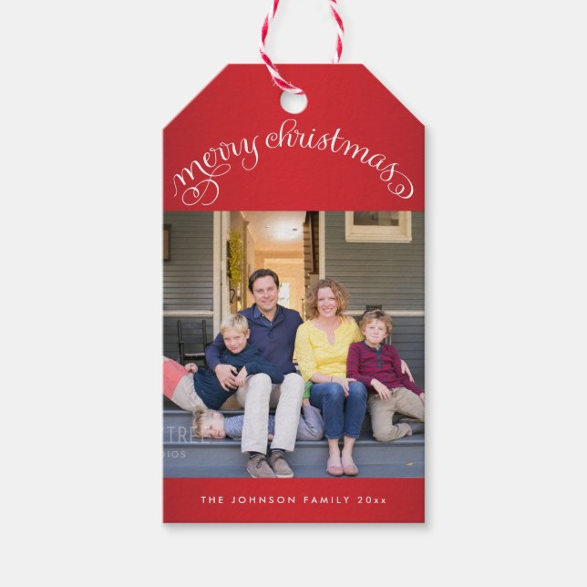 Red Merry Christmas Photo Gift Tags (Front)