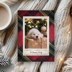 Red Merry Christmas Plaid Photo Holiday Card