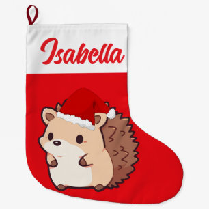 Red Merry Christmas porcupine pet Santa hat Xmas Large Christmas Stocking