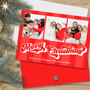 Red Merry Christmas Retro Photo Collage Holiday Card