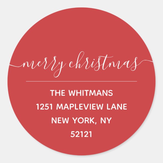 Red Merry Christmas Return Address Label (Front)